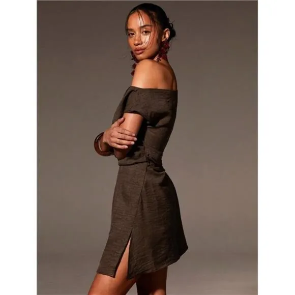 Summer Fashionable Solid Color Asymmetric Neck Side Split Mini Dress