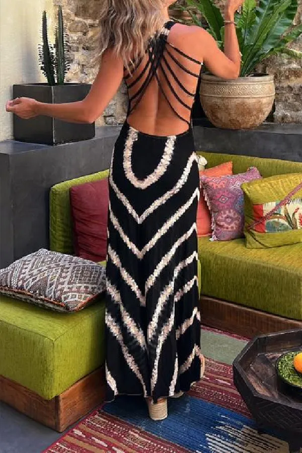 Summer of Fun Tie-dye Print Back Lace-up Stretch Maxi Dress