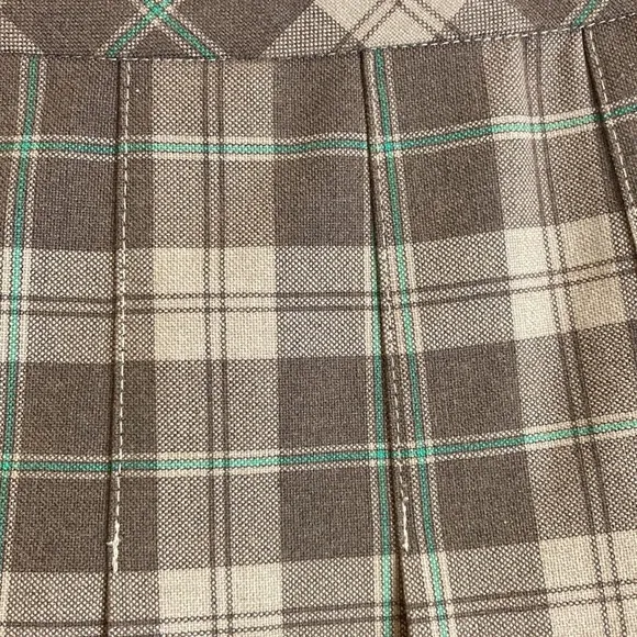 Sunday Best Aritzia Mini 15” Pleated Skirt S Tan Plaid School Academia Preppy
