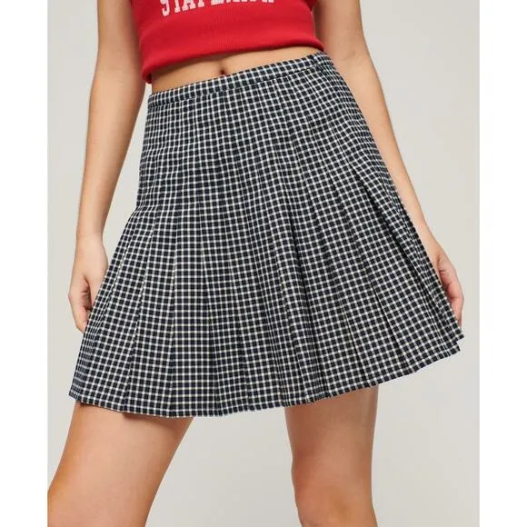 Superdry NWT Women's 6 Vintage Style Pleated Blue/White Mini Skirt