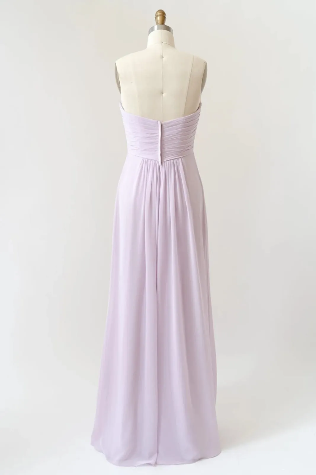 Sweetheart Strapless Pleated Chiffon A-line Long Lilac Bridesmaid Dress