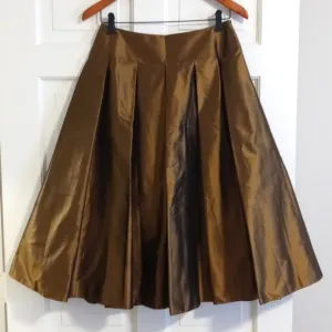 🖤Talbots🖤 - Bronze/Copper/Antique Gold Pleated Silk Fit &amp; Flare A-Line Skirt