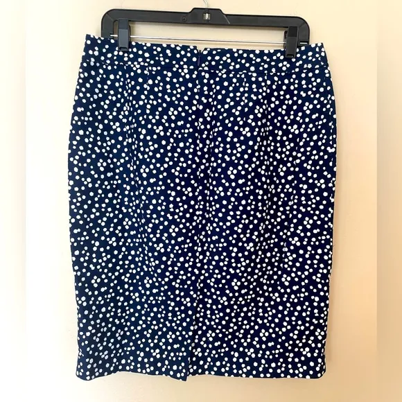 Talbots Pencil Skirt Faux Wrap Button Stretch Cotton Blend Navy White Size 8 NWT