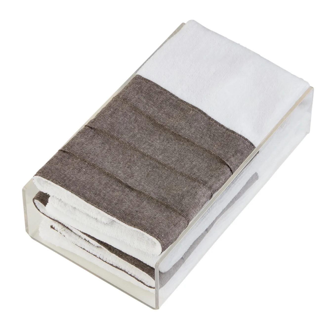 Taupe & White Hand Towels with Acrylic Holder