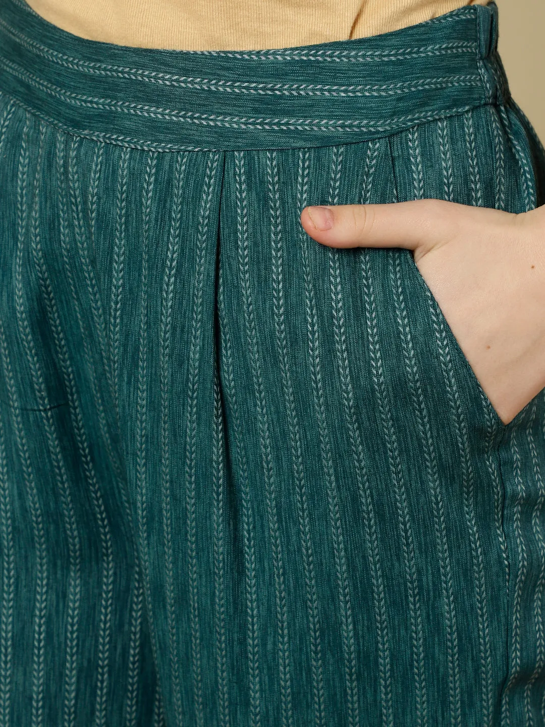 Teal Mirror Work A-line Kurta With Palazzo