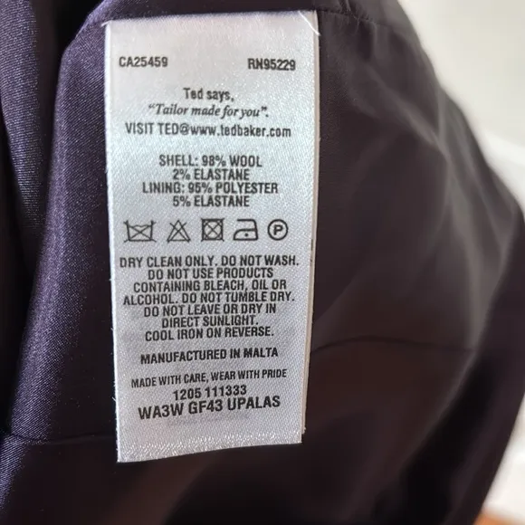 Ted Baker London Eggplant Purple Wool Stretch Pencil Skirt Size 3 Size US 8