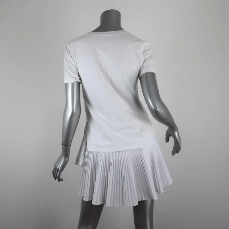 Thakoon T-Shirt Dress White Pleated Cotton Size Extra Small Short Sleeve Mini