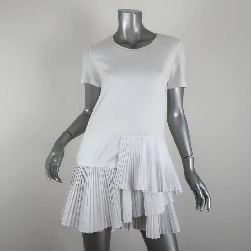 Thakoon T-Shirt Dress White Pleated Cotton Size Extra Small Short Sleeve Mini
