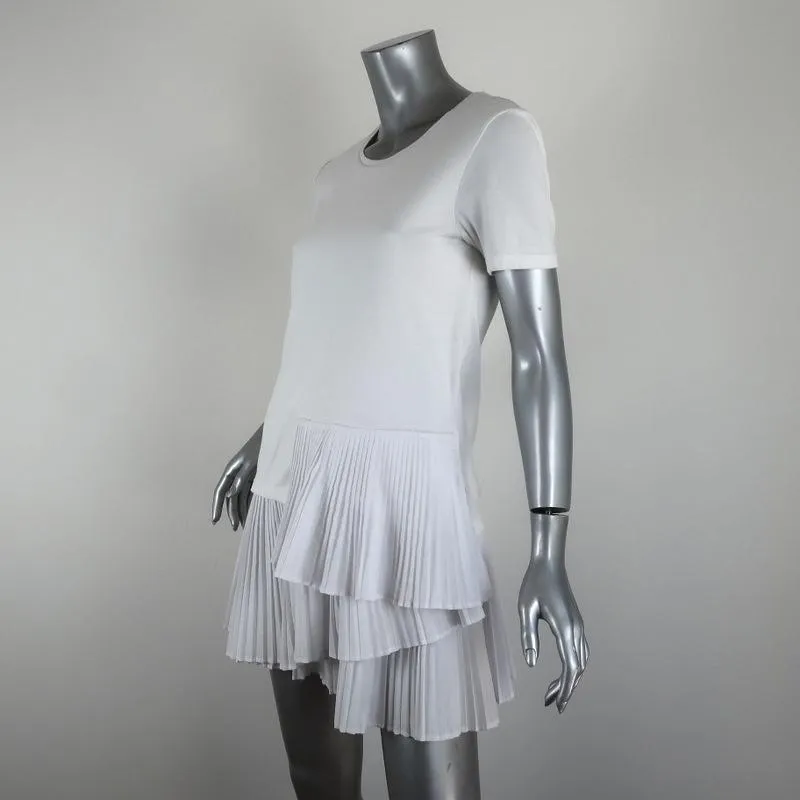 Thakoon T-Shirt Dress White Pleated Cotton Size Extra Small Short Sleeve Mini