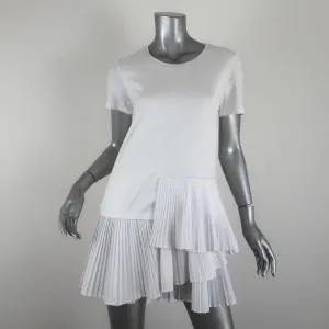 Thakoon T-Shirt Dress White Pleated Cotton Size Extra Small Short Sleeve Mini