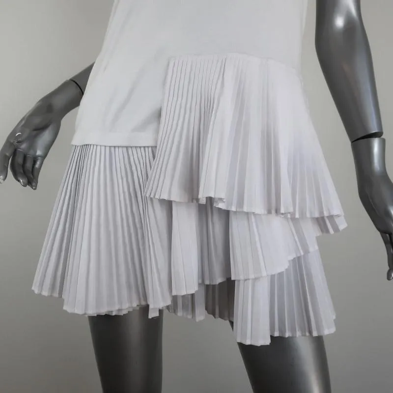 Thakoon T-Shirt Dress White Pleated Cotton Size Extra Small Short Sleeve Mini