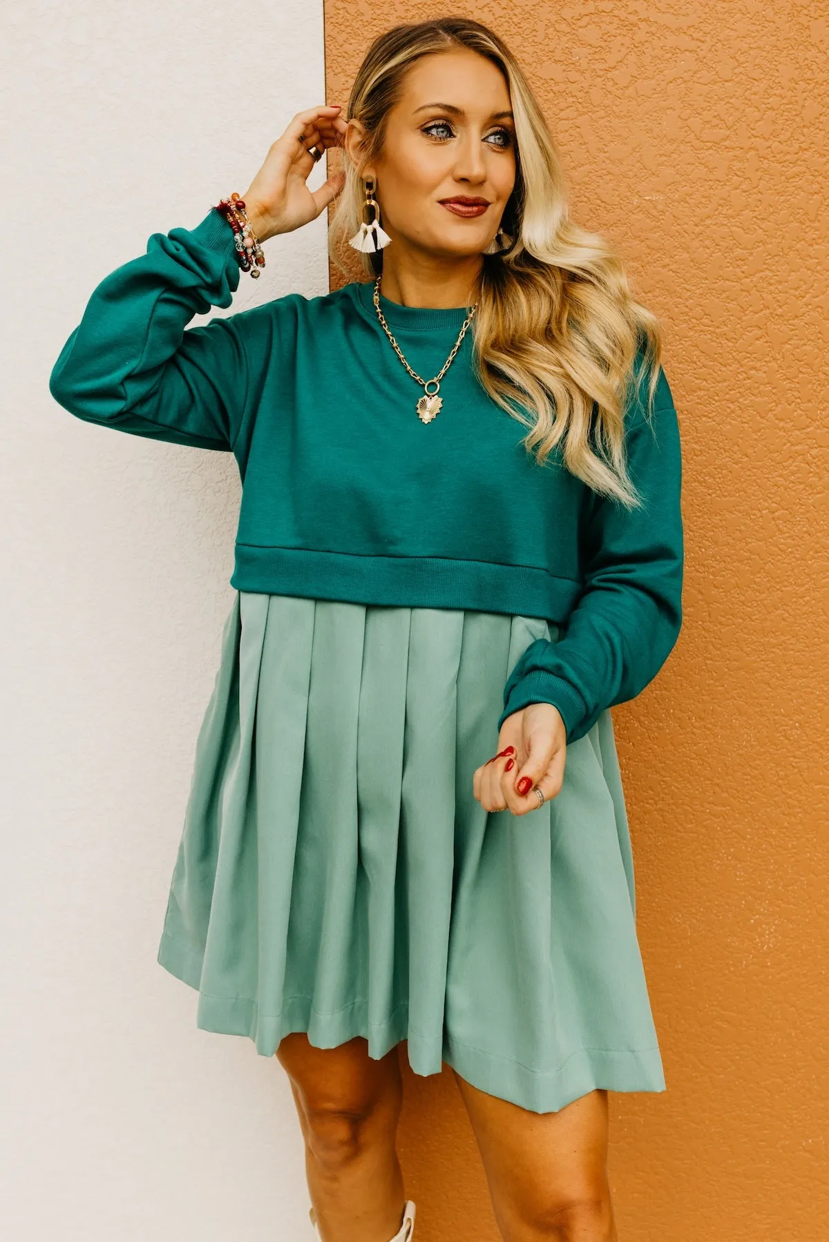 The Carlos Mix Pleated Mini Dress