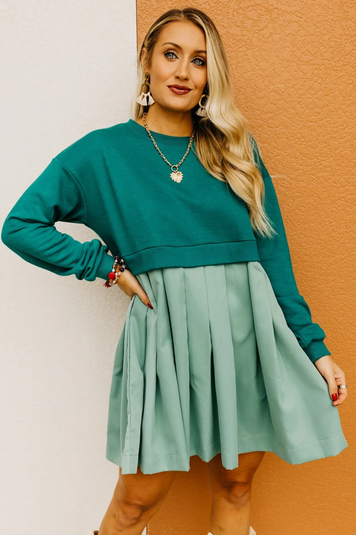 The Carlos Mix Pleated Mini Dress