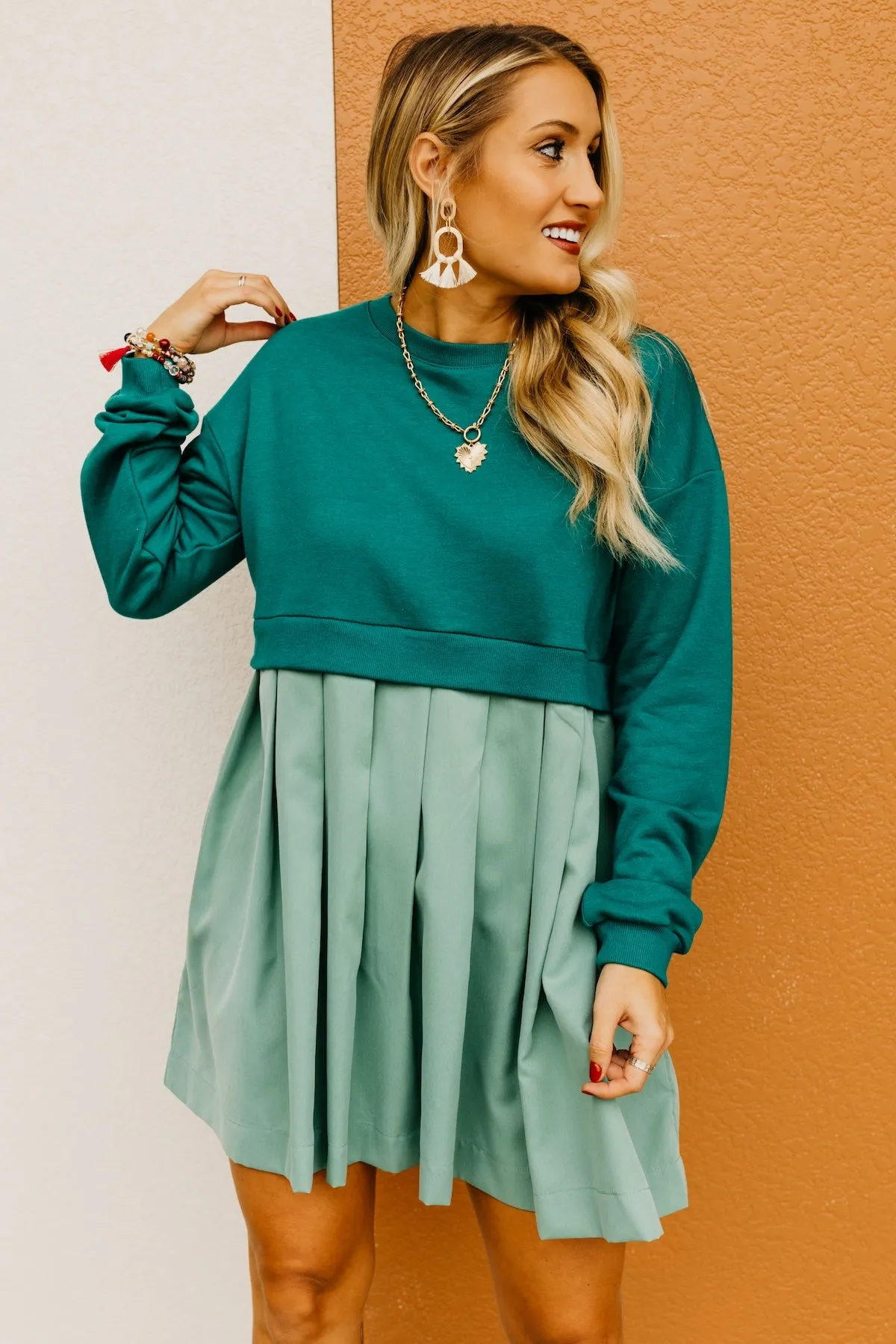 The Carlos Mix Pleated Mini Dress