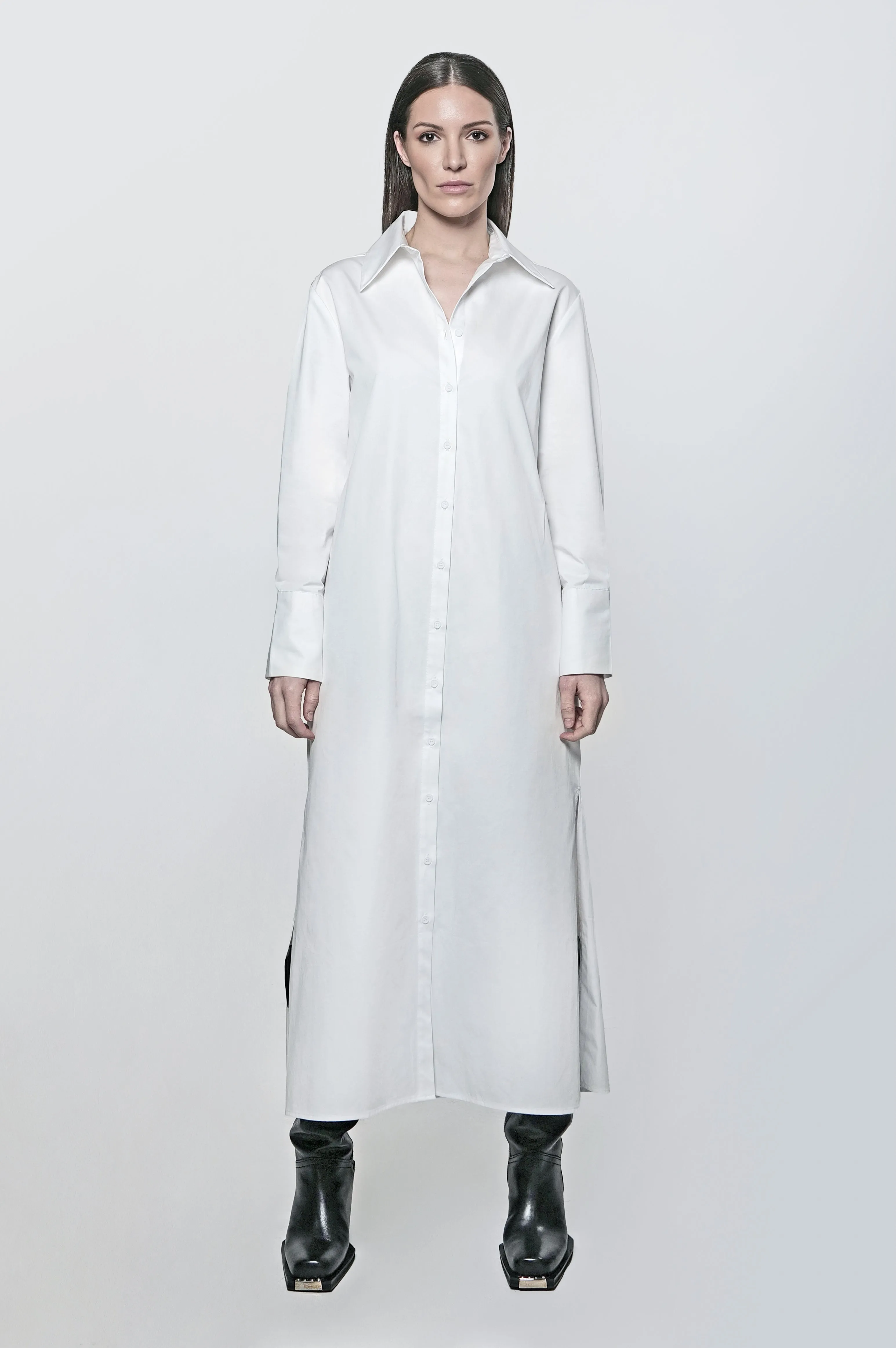 The Wrap Button Down Maxi Dress in White