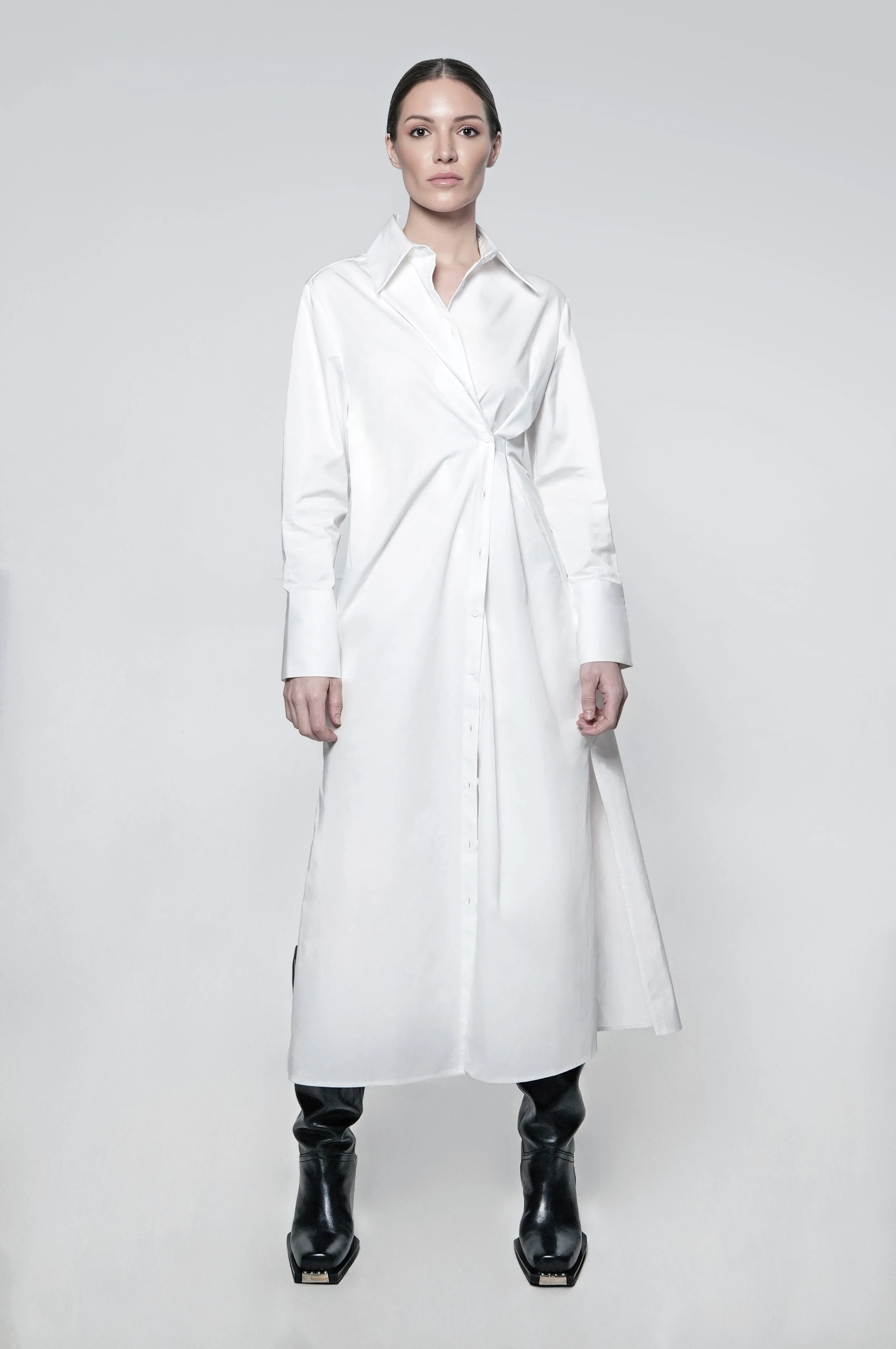 The Wrap Button Down Maxi Dress in White
