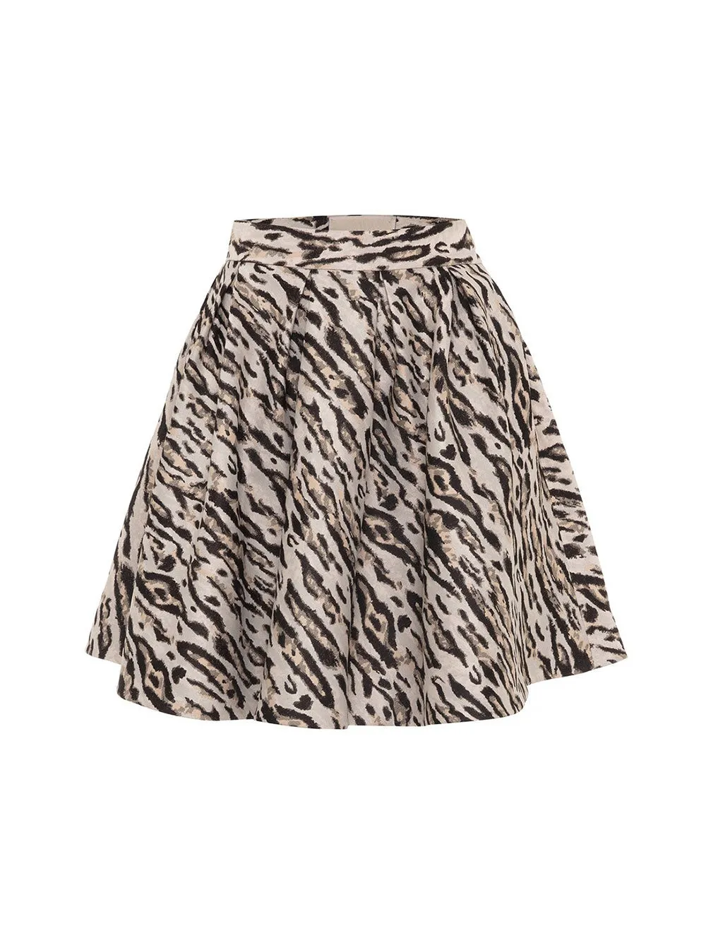 THEO Tyche Jacquard Short Pleated Skirt in Leopard