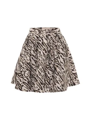 THEO Tyche Jacquard Short Pleated Skirt in Leopard