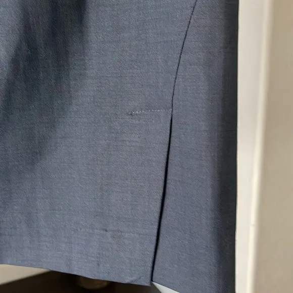 THEORY GOLDA TAILOR PENCIL SKIRT NAVY DOUBLE SLIT BACK WOOL BLEND STRETCH SZ 4