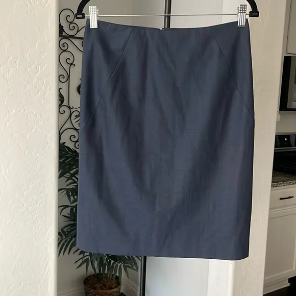 THEORY GOLDA TAILOR PENCIL SKIRT NAVY DOUBLE SLIT BACK WOOL BLEND STRETCH SZ 4