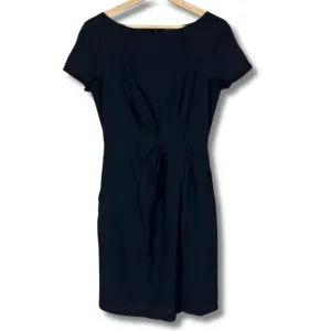 Theory Wool Sheath Mini Dress Short Sleeve Pleated Dark Navy Blue Women's Size 8