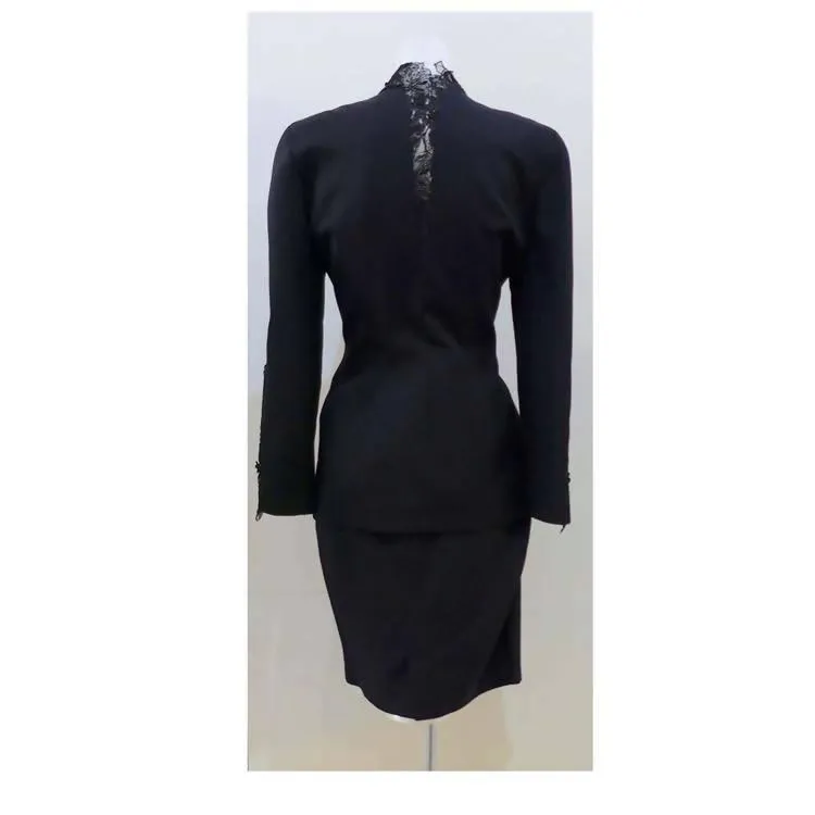 THIERRY MUGLER Black Skirt Suit Set with Lace Details | Size 40