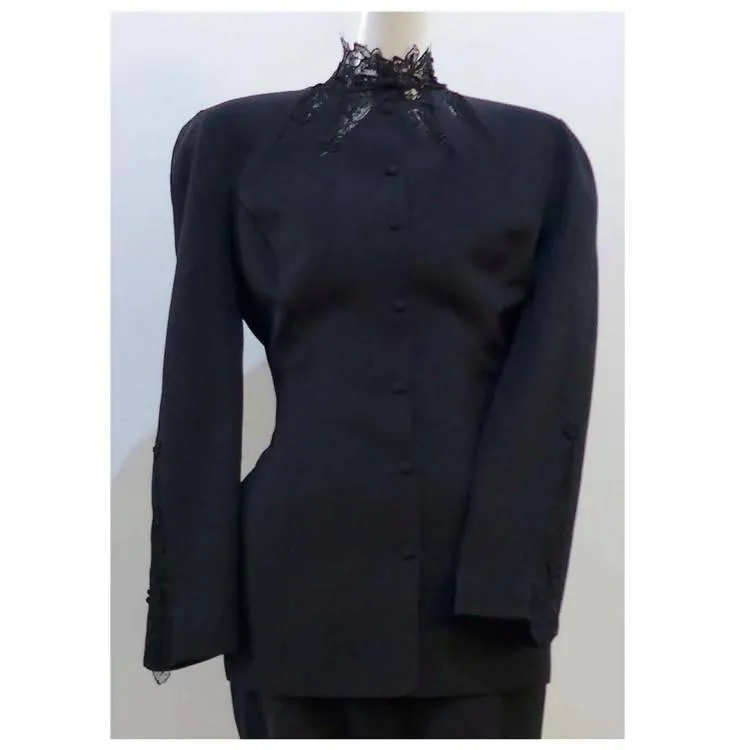 THIERRY MUGLER Black Skirt Suit Set with Lace Details | Size 40