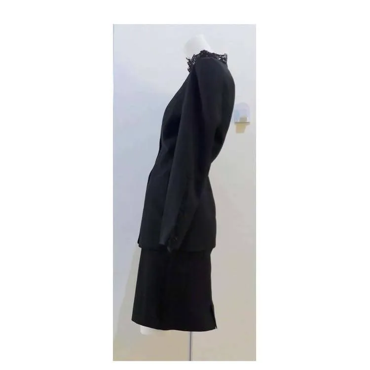 THIERRY MUGLER Black Skirt Suit Set with Lace Details | Size 40