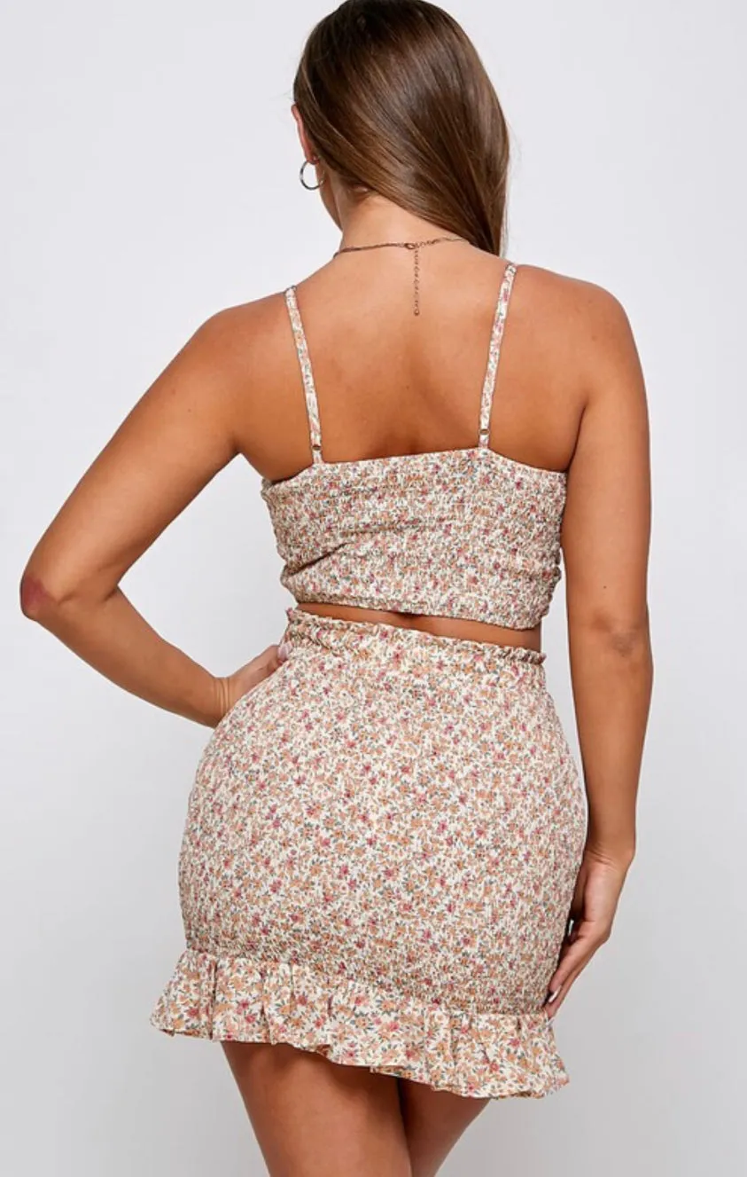 Tie crop and skirt set
