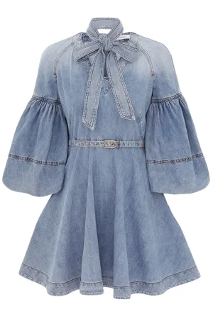 Tie Neck Denim Mini | Sea Foam
