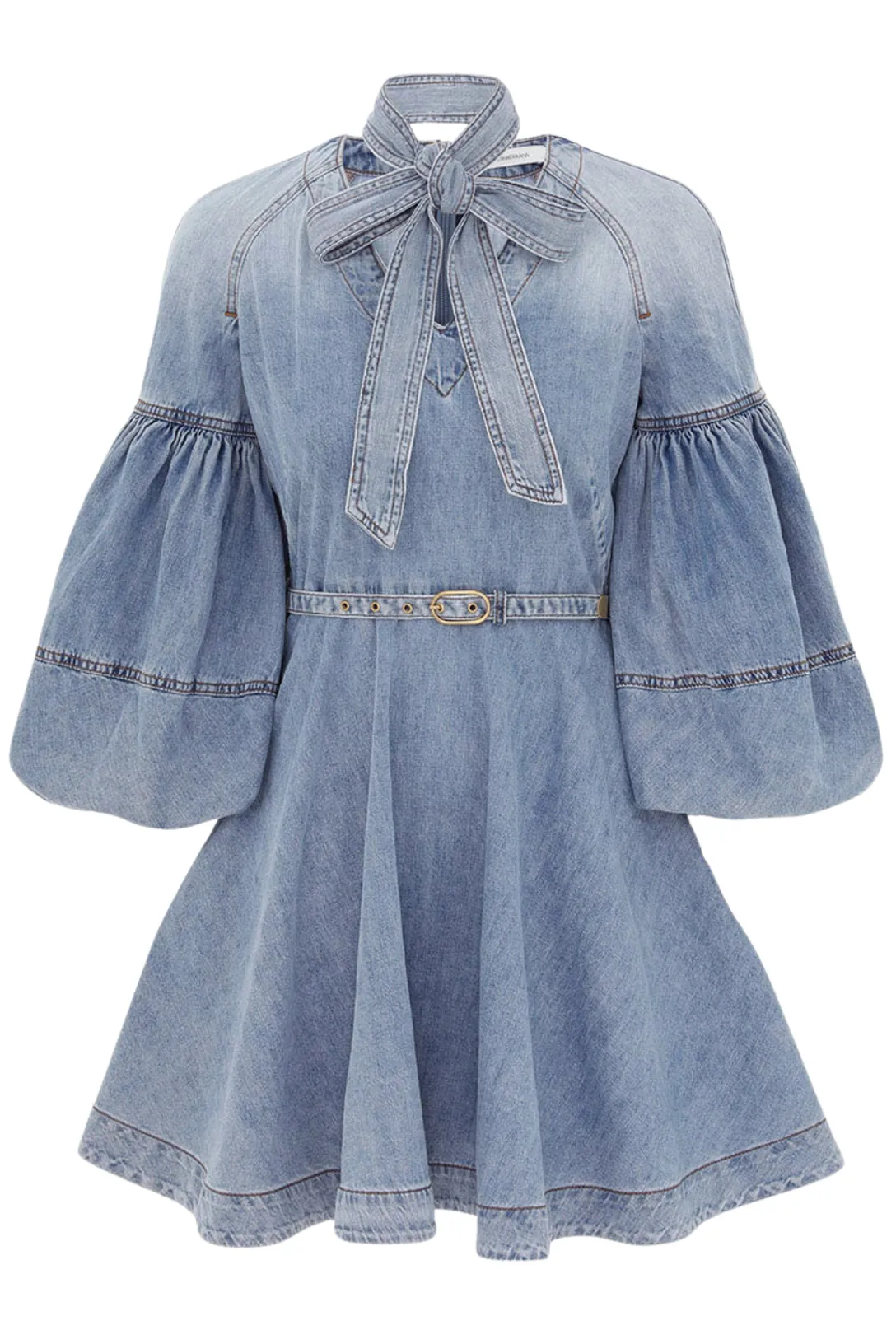 Tie Neck Denim Mini | Sea Foam