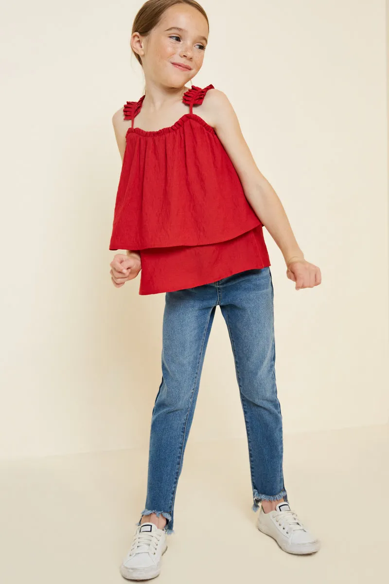 Tiered Pleated Strap Tank Top