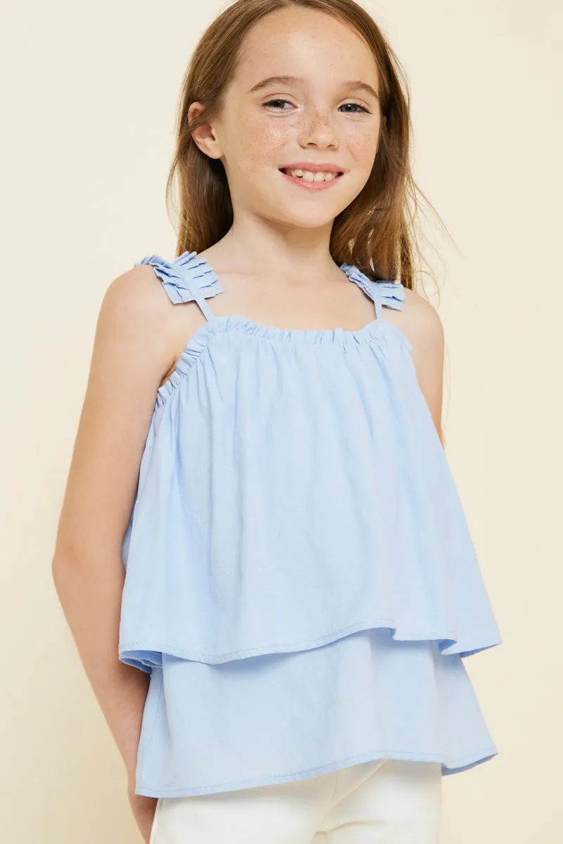 Tiered Pleated Strap Tank Top