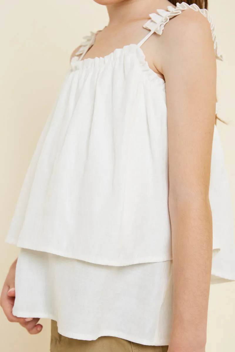 Tiered Pleated Strap Tank Top