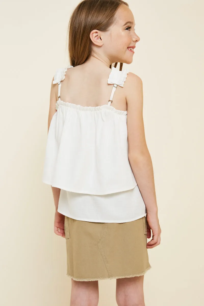 Tiered Pleated Strap Tank Top