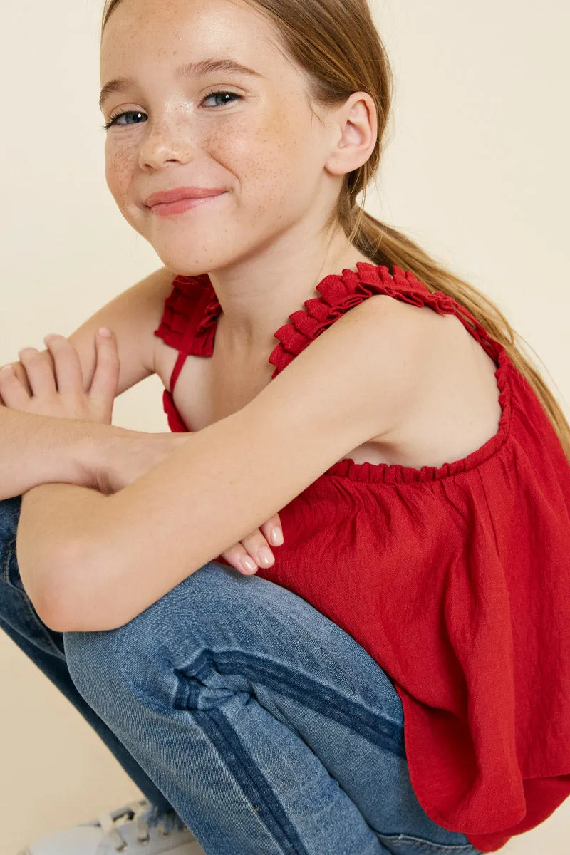 Tiered Pleated Strap Tank Top