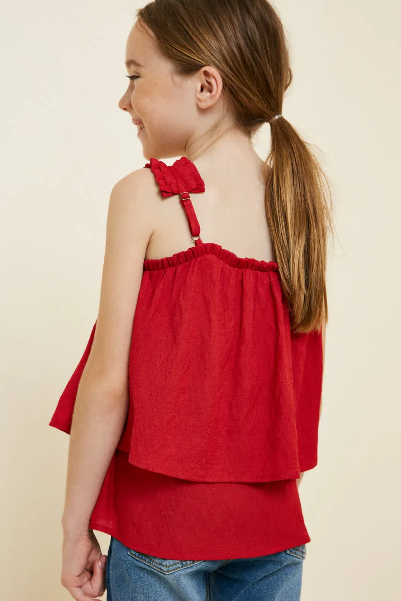 Tiered Pleated Strap Tank Top