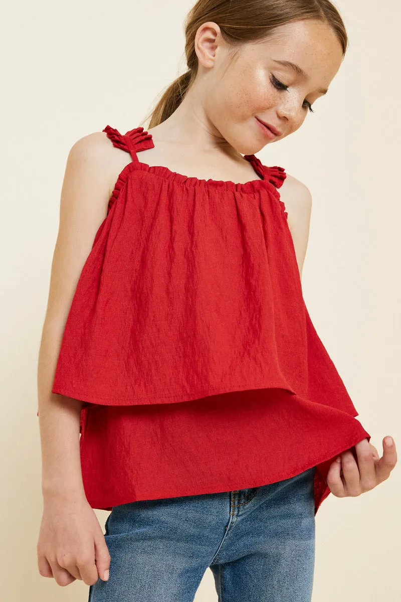 Tiered Pleated Strap Tank Top