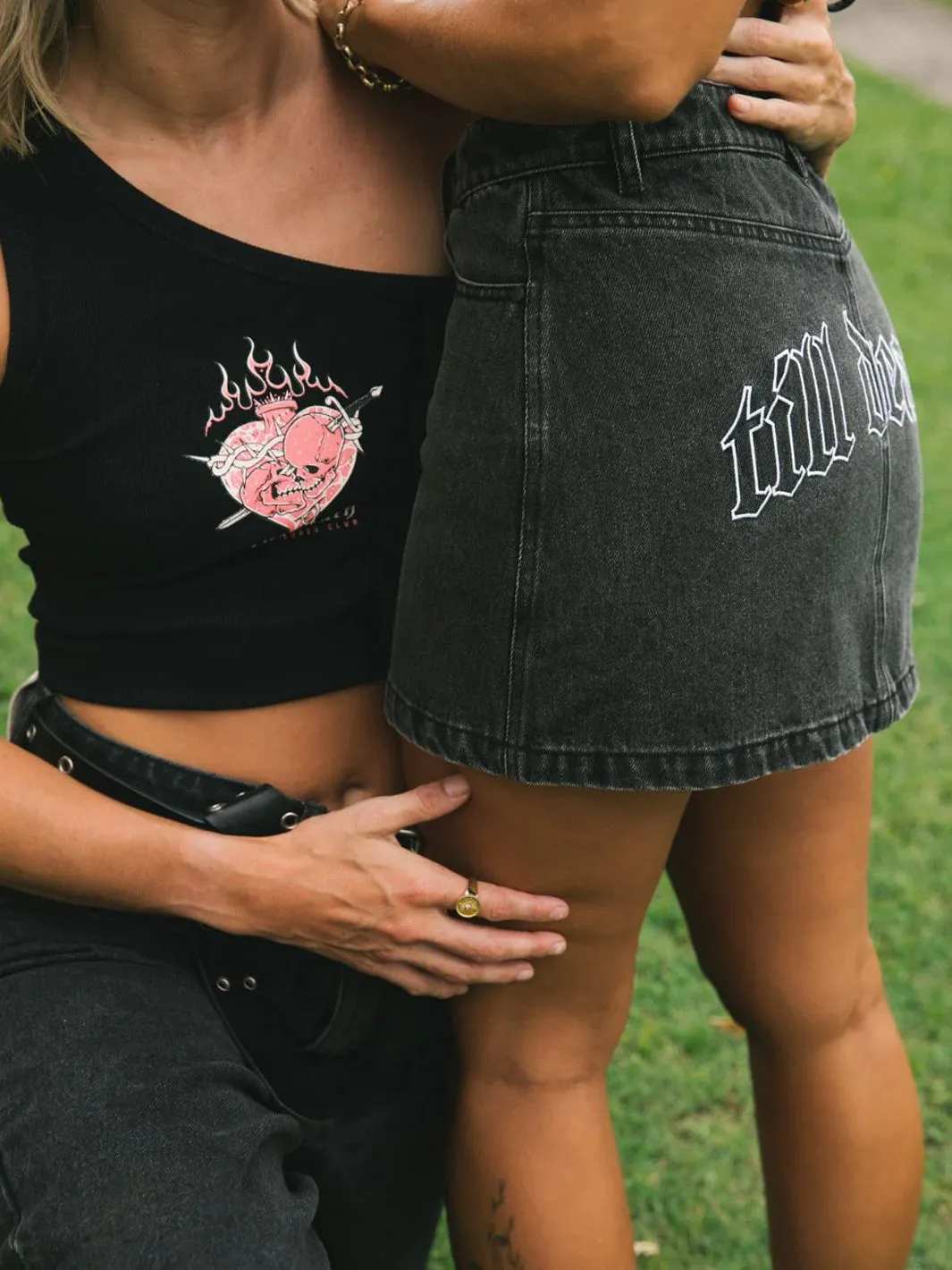 TILL DEATH DENIM SKIRT - ACID BLACK