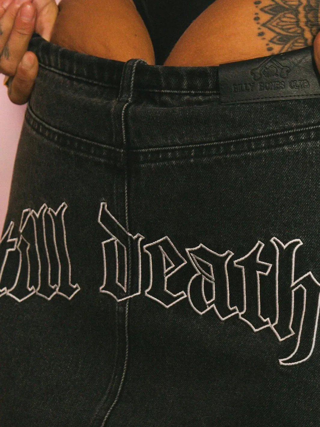 TILL DEATH DENIM SKIRT - ACID BLACK