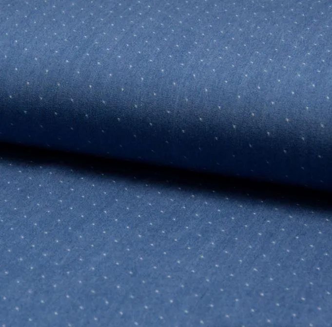 Tissu Tencel Chambray Plumetis - Denim Bleu moyen (Vendu x10cm)