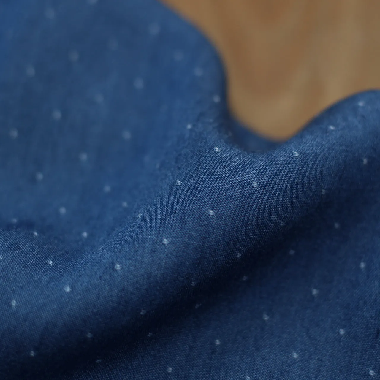 Tissu Tencel Chambray Plumetis - Denim Bleu moyen (Vendu x10cm)