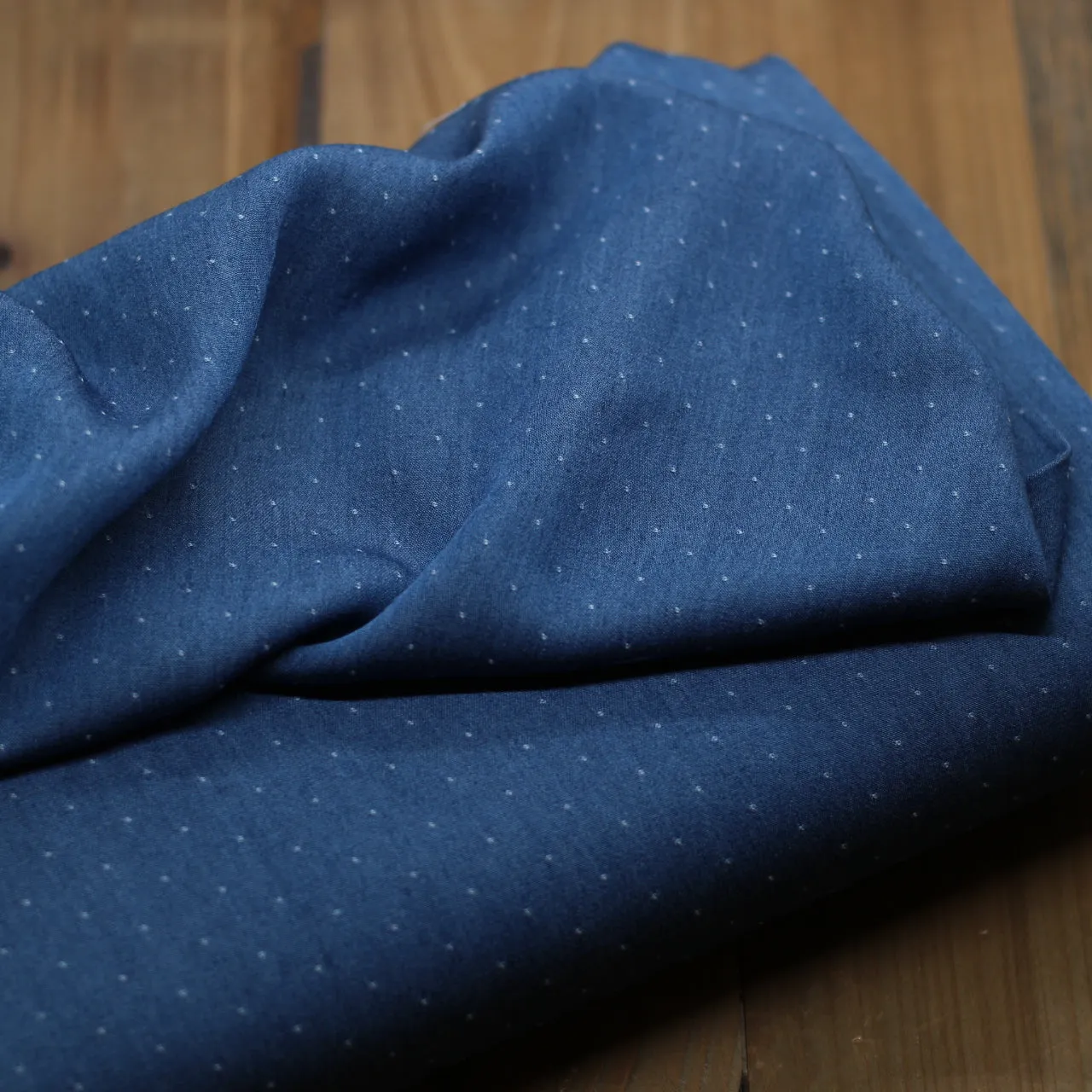 Tissu Tencel Chambray Plumetis - Denim Bleu moyen (Vendu x10cm)