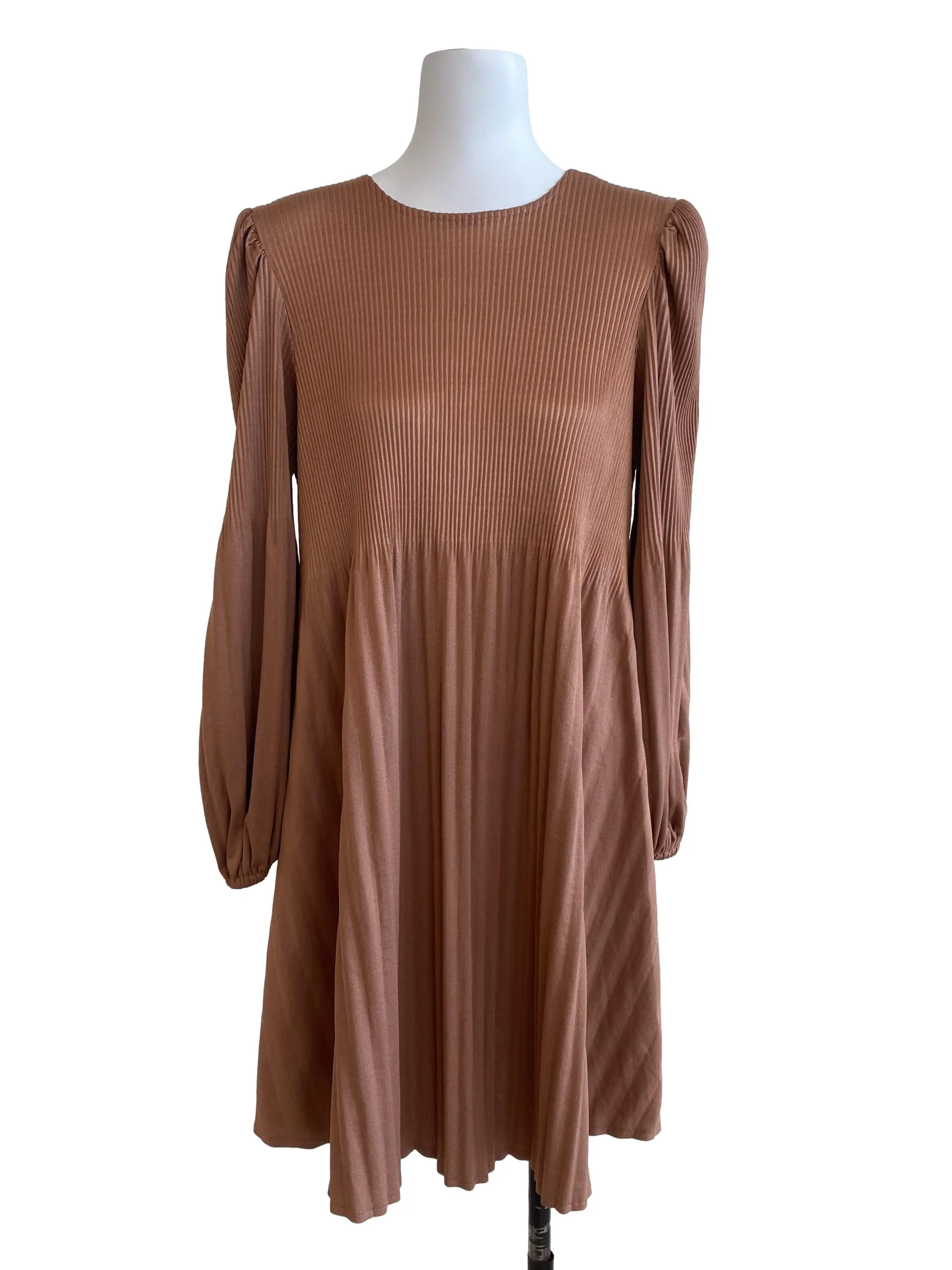 Toffee Brown Pleated Dress