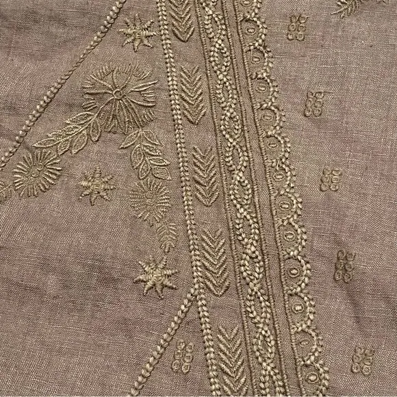 Tommy Bahama linen brown Smocked Waist embroidered Pull on Maxi Ankle Skirt XS