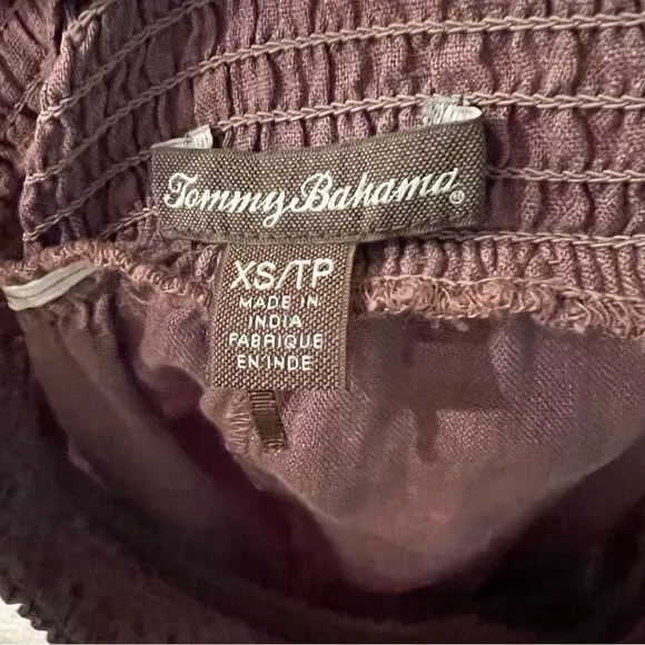 Tommy Bahama linen brown Smocked Waist embroidered Pull on Maxi Ankle Skirt XS