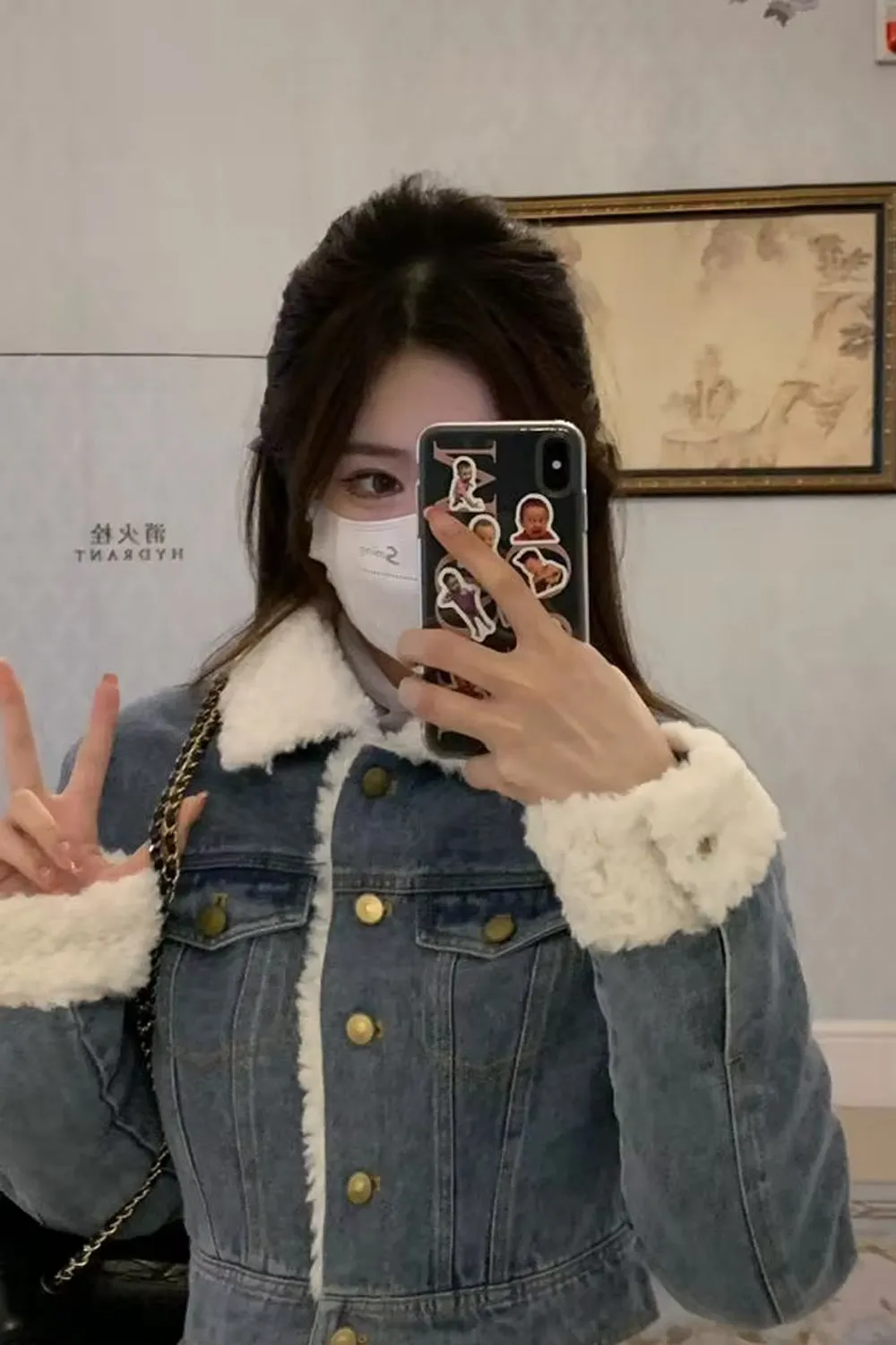 Two Piece Warm Crop Denim Jacket With Mini Denim Skirt Outfit Set