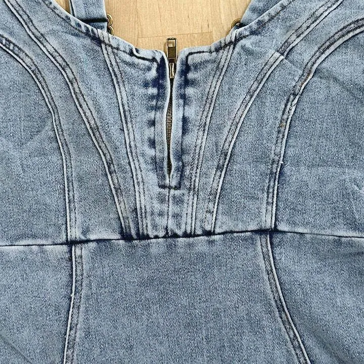 U-Neck Denim Suspender Dress - Summer Slit Design