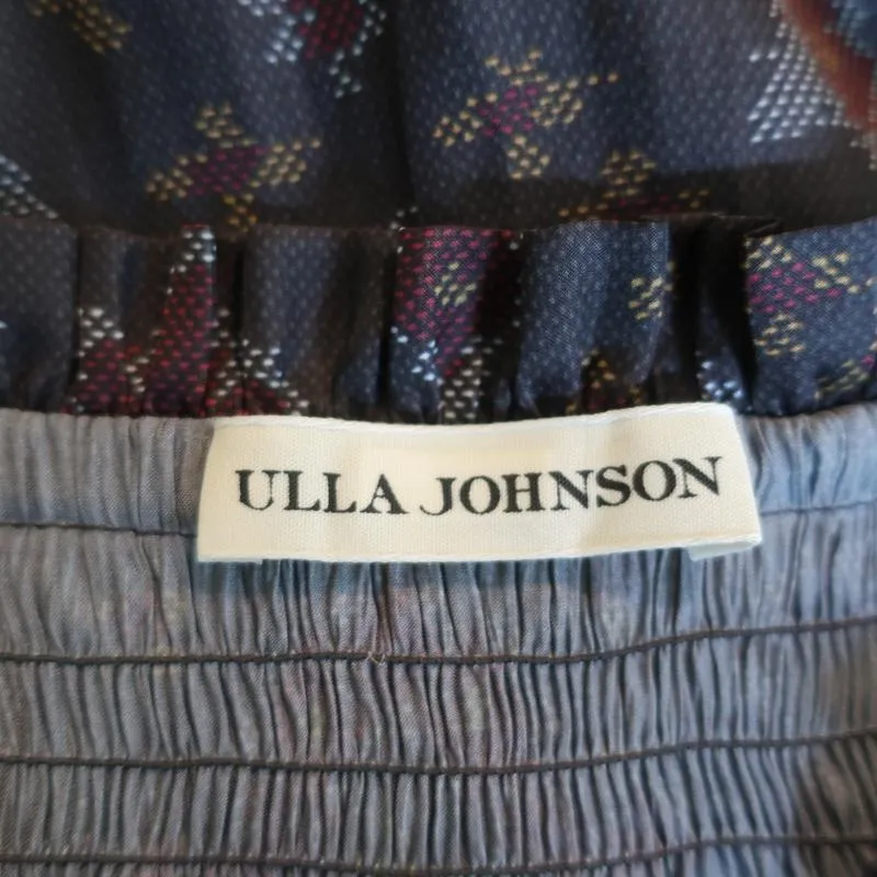 Ulla Johnson Mini Dress Piera Charcoal Printed Pleated Satin Size 2 Long Sleeve