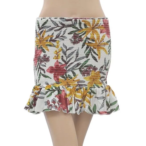 Urban Outfitters UO Nikita Floral Mini Skirt Cotton Smocked Ruffle S New